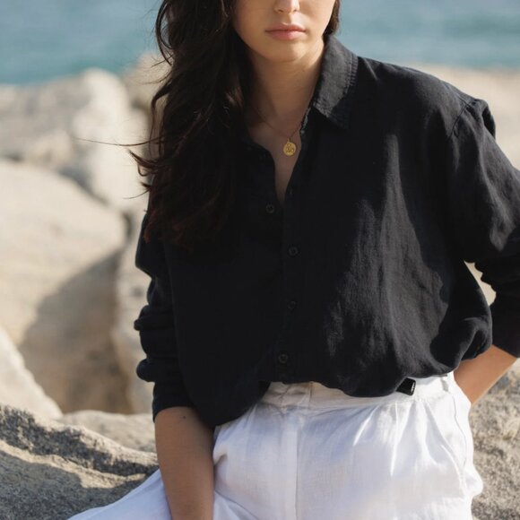 Vir Vita Black Cecile Linen Oversized Button-Up Shirt - Picture 4 of 4